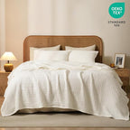 PHF 100% Cotton Waffle Weave Blanket Twin Size, Soft Lightweight Breathable Cozy Summer Blankets for Bed, Luxury Aesthetic Woven Bedding for Home Decor, 66"x90", Ivory
