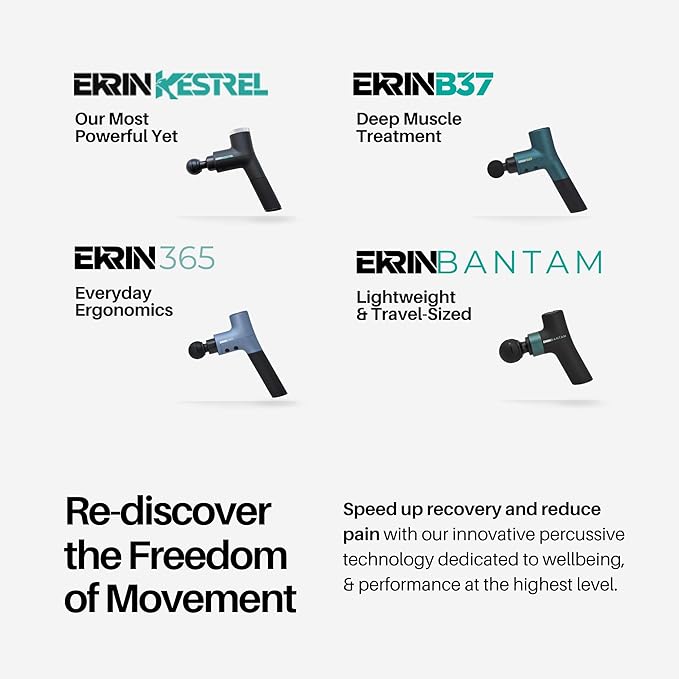 Ekrin Athletics Bantam Mini Massage Gun - Compact Deep Tissue Muscle Massager with Adjustable Speeds & 4 Attachments - Long Battery Life, Lightweight, Travel Friendly