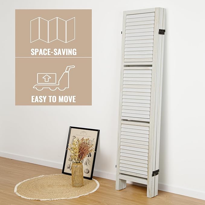 Room Divider with Shelves, Privacy Screen, Room Dividers and Folding Privacy Screens, 6 Panel Wood Temporary Wall Partition Separation Separator, White
