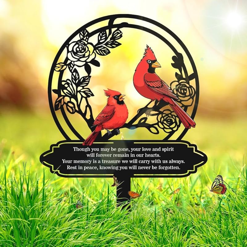 Personalized Cemetery Memorial Metal Stakes, Cardinals Memorial Grave Markers,Graden Decorations for Loss of Mother Father, Outdoor Sympathy Decor Gift