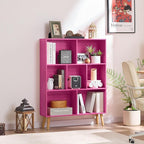 LEYAOYAO 7 Cube Bookshelf,3 Tier Book Shelf with Legs,Pink Modern Bookshelf,Large Freestanding Open Toy Modern Bookshelves,Display Bookcases Decor Furniture for Nursery