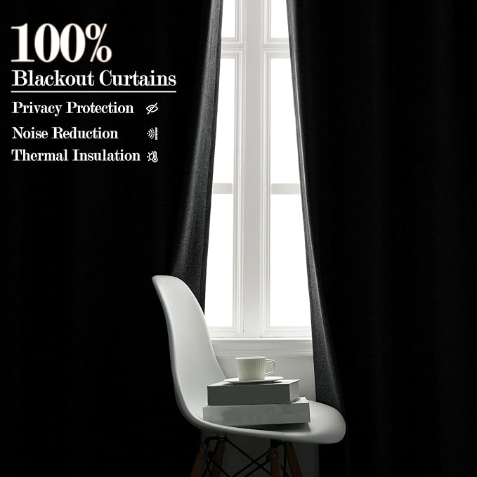 Extra Wide 100% Blackout Linen Textured Curtains - Room Dividers, W150 x L108 (1 Panel), Pinch Pleat Drapes for Living Room, Full Light Block Out Drapery for Sliding Door, Mid Grey
