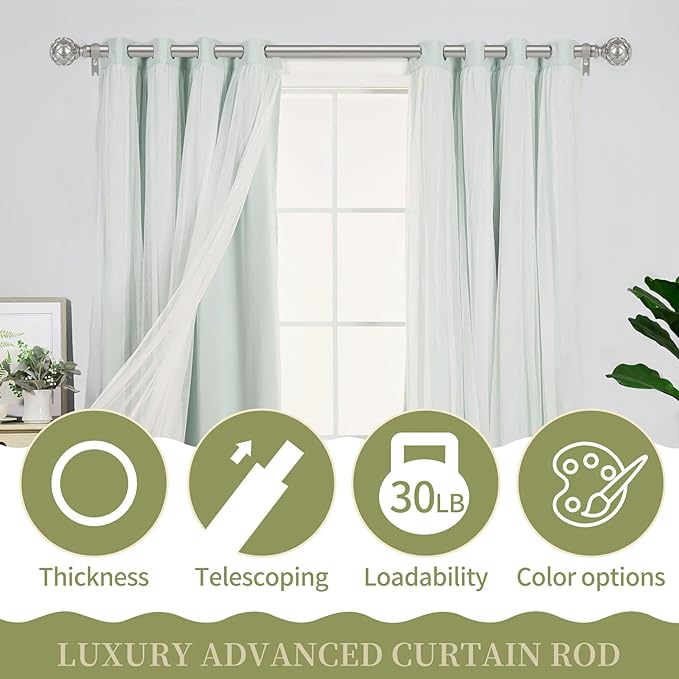 Silver Farmhouse Curtain Rods for Windows:Heavy Duty Adjustable Curtain Rod for Bedroom Living Room,Boho Decorative Rustic Drapery Rods with Vintage Coastal Finial,Antique Silver 2 Pack 36-88"