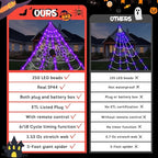 16.4 X 15.8Ft Giant Spider Web Halloween Decorations with 250 LED Lights, Halloween Spider Web Outdoor with 5Ft Large Spider, 3.53 Oz Stretch Web and 20 Small Spiders for Yard House Party Decoration