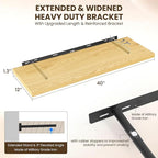 40" Floating Shelves for Wall, 12" Deep Slim Oak Floating Shelves, Wall-Mounted Shelves for Bedroom, Living Room, Kitchen, Bathroom - Set of 2