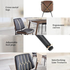 BV Mid Century Modern Dining Chairs Set of 4, Upholstered Pu Leather Armless Accent Chair with Walnut Bentwood Back, Retro Kitchen Chair for Dining Room, Living Room, Kitchen, Black