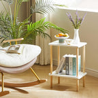 IBUYKE 2-Tier Side Table, Solid Wood Tall End Table with Storage Shelves, Nightstand Bedside Table for Living Room Bedroom Office, No-Tool Assembly, White UWST002W