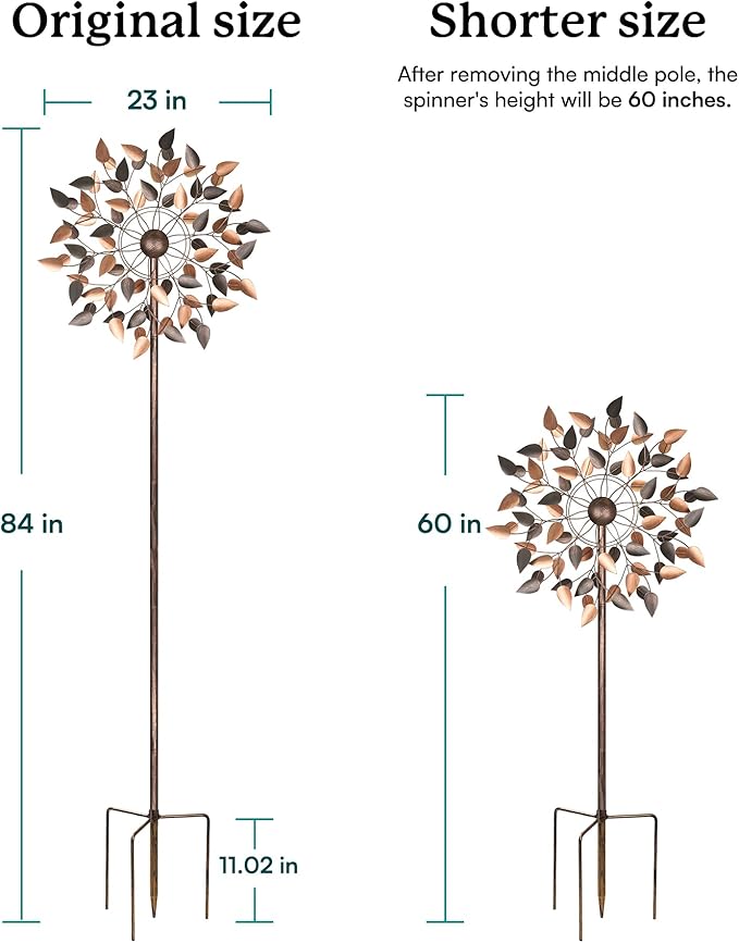 Yard Garden Wind Spinners - Large Wind Spinners Outdoor Metal, Kinetic Lawn Patio Wind Sculptures Windmill Decor (Copper Leaves, W23 x H84)