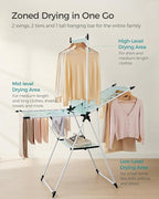 SONGMICS Clothes Drying Rack, Foldable 2-Level Laundry Drying Rack, Free-Standing Airer, 1 Additional Tall Hanging Bar, 2 Height-Adjustable Wings, 24 Drying Rails, Space Savng, Simply White ULLR521W01