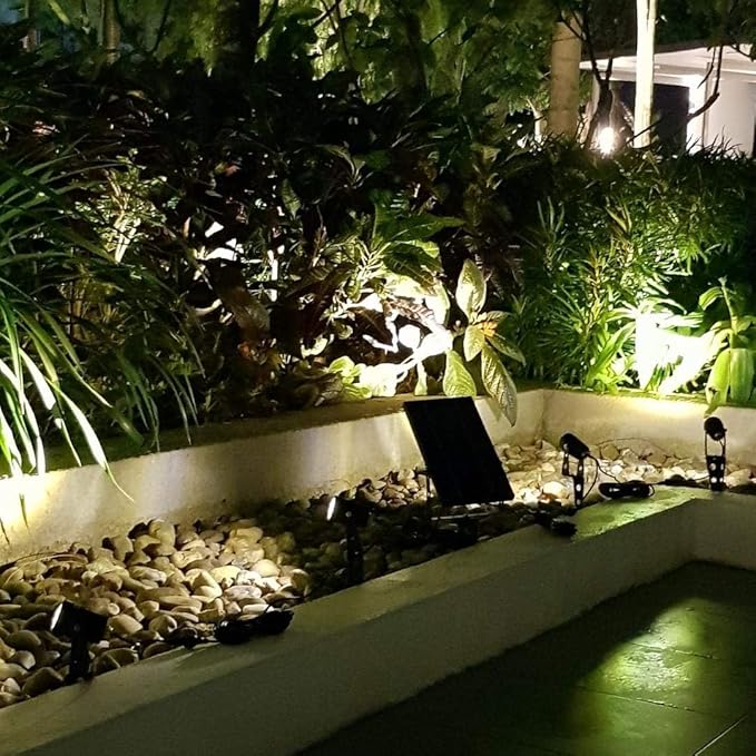 4-Spotlight Mini 50X Solar-Powered LED Spotlight (Cool White LED), Black Finish, Outdoor Garden Yard Landscape Downlight