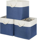 Bidtakay Storage Baskets Large Cube Storage Bins Fabric Baskets for Organizing Shelves 13x13 Navy Blue Square Storage Bins Large Set of 3 Linen Closet Organizers for Cabinet Home