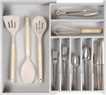 Premium Silverware, Flatware and Utensil Organizer for Kitchen Drawers, Food-Safe Contract Grade, Expandable from 10.5 to 19 In, Gray Bamboo