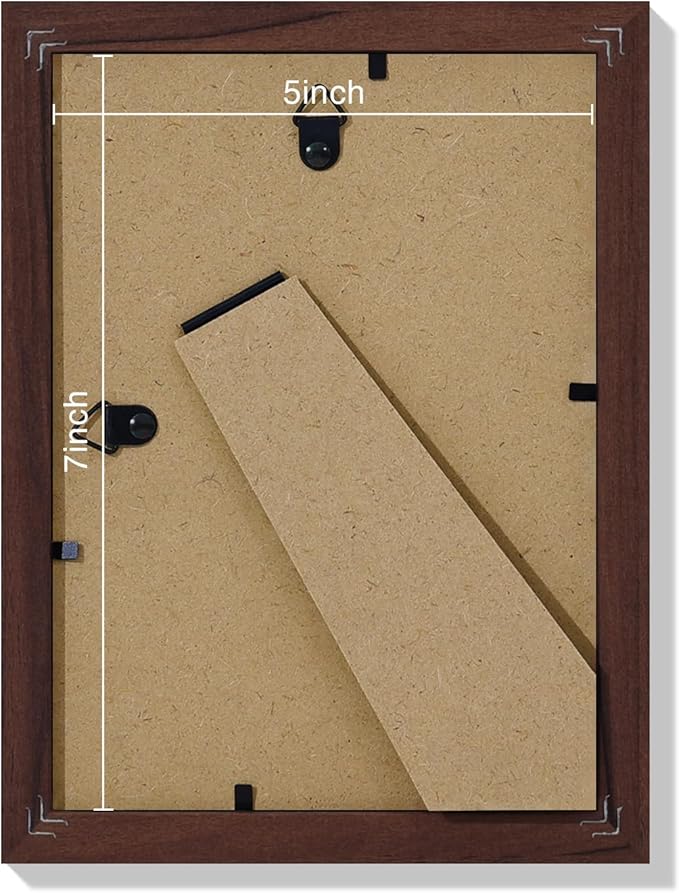 Vittanly 5x7 Picture Frames Set of 9, Shatter Resistant Plexiglass, Display 4x6 Pictures with Mat or 5x7 without Mat, Photo Frames for Wall or Tabletop, Engineered Wood, Walnut
