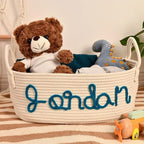 Personalized Baby Name Basket, Custom Woven Baby Shower Gift Basket with Cotton Rope Handle Baby Diaper Nursery Shelf Storage Basket Bin for Kids' Bedroom (Style 3)