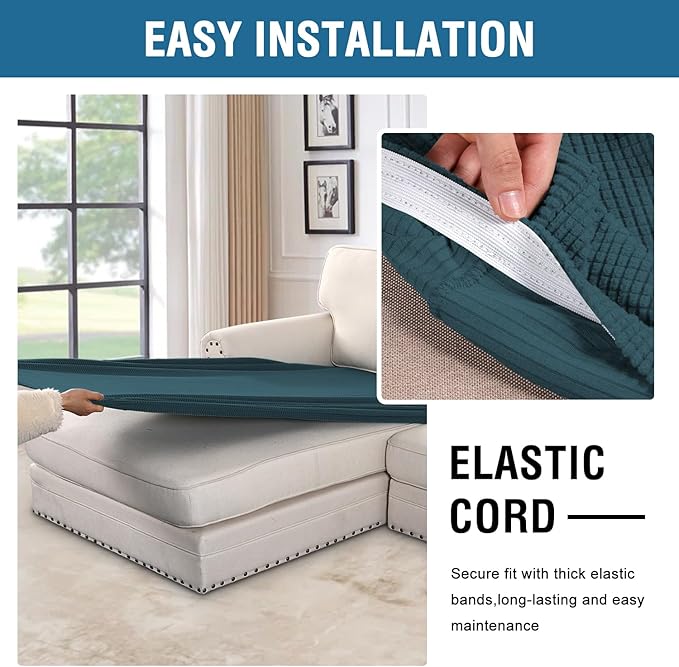 H.VERSAILTEX Super Stretch Individual Chaise Cover Sectional Couch Covers for L Shaped Sofa Both Left/Right Featuring Thick Jacquard Textured Twill Fabric (1 Piece Chaise Cover, Deep Teal)