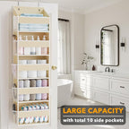 SpaceAid 1 Pack Over The Door Organizer with 5 Large Pockets and 10 Mesh Side Pockets, 5 Layers Door Organizer Hanging with Clear Window for Bedroom, Bathroom, Pantry and Nursery, Beige