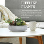 MyGift Assorted Indoor Fake Plants Artificial Succulent Arrangement in Round Gray Cement Planter Pot