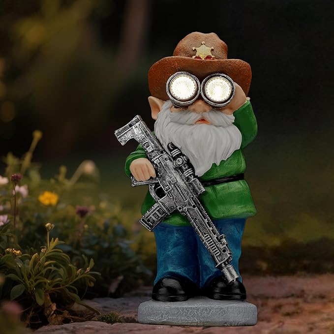 Funny Garden Gnomes Statue Outdoor Decor, Solar Telescope Gnome Decorations for Yard, Lawn, Patio, Porch, Fathers Day Birthday Housewaming Gifts for Dad, Men, Husband, 10.6 Inch, Resin