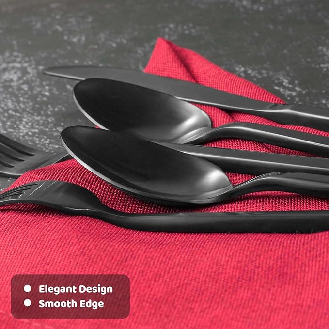 Alata Cube 45-Piece Forged Stainless Steel Flatware Set Cutlery Set with Utensil-Serving Set, Silverware Set Service for 8, Matte Satin Polished, Dishwasher Safe