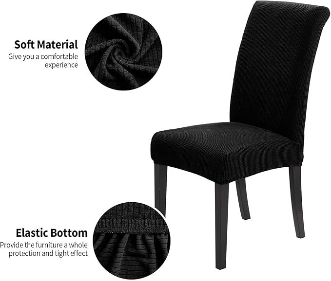 Joccun Chair Covers for Dining Room Set of 8, Dining Chair Slipcovers Stretch Dining Room Chair Covers Seat Protector,Washable Parsons Chair Cover for Home,Hotel,Banquet(Black,8 Pack)