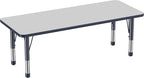 Factory Direct Partners FDP Rectangle Activity School and Classroom Kids Table (24 x 60 inch), Chunky Toddler Legs, Adjustable Height 15-24 inches - Gray Top and Navy Edge