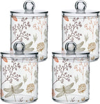 2 Pack Qtip Holder Organizer Dispenser Dragonfly Pattern Bathroom Storage Canister Cotton Ball Holder Container for Cotton Swabs/Pads/Floss