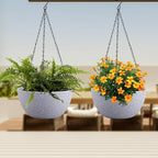 8 inch Small Hanging Planters for Indoor Outdoor Plants, 2 Pack Hanging Flower Pots with Drainage Holes and Chain for Garden Porch, Plastic Hanging Baskets for House Plants, Speckled Grey