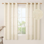 LAMIT Beige Linen Curtains 63 inch Length 2 Panels for Living Room, Bronze Grommet Soft Semi Sheer Light Filtering Window Treatments Neutral Drapes for Bedroom, 52 x 63 Inch, Beige