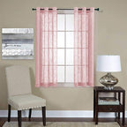 MIUCO Semi Sheer Curtains Poly Linen Textured Solid Grommet Curtains 63 Inches Long for Living Room 2 Panels (2 x 37 Wide x 63" Long) Pink
