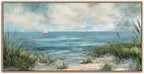 Sea Beach Vintage Seascape Canvas Prints Wall Decor Ocean Sailboat Seagull Beach Bird Reed Canvas Painting Artwork Living Room Bedroom Decoration Natural Framed