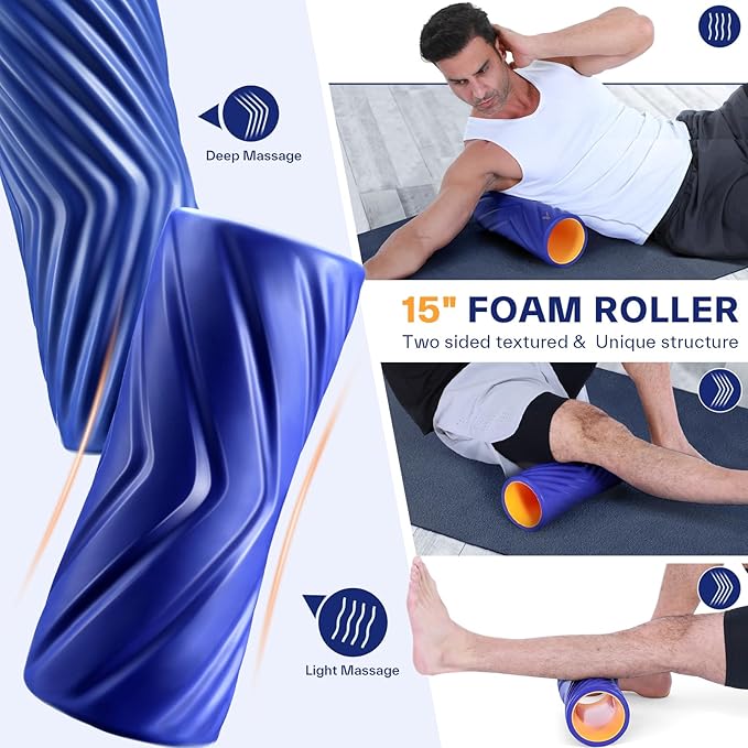 Sportneer 4 in 1 Foam Roller Set: Dual Textures Foam Roller, Foot Roller, Lacrosse Ball, Traction Massage Ball with String, Deep Massage Roller for Whole Body Release, Physical Therapy