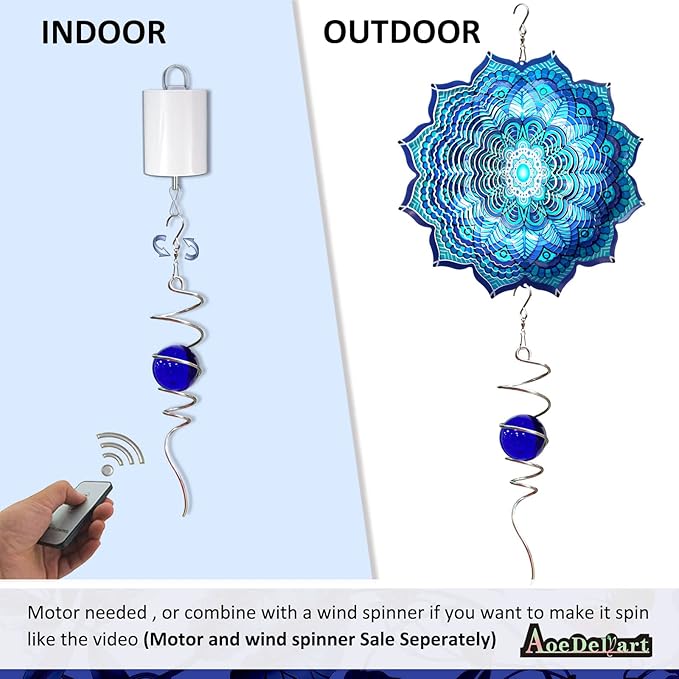 Wind Spinner Tail Gazing Ball Spiral Tail Wind Spinner Stabilizer Sun Catcher Visual Illusion in Spinning Yard Art Decor,Indoor Outdoor Garden Decoration Wind Sculptures-13 in(Dark Blue)