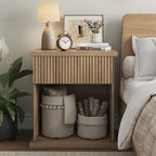 Fluted Nightstand Set of 2, 22.8" Wide Nightstands with Drawer Storage Large Wood BedsideTable Night Stands for Bedroom, Natural Oak