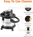 Amazon Basics Wet Dry Vacuum Cleaner, 4 gallon Shop, 3 HP Stainless Steel, Grey/Black