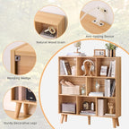 LEYAOYAO Wooden 8 Cube Book Shelf - Natural 3 Tier