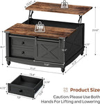 31.5" Lift Top Coffee Table with Storage, Farmhouse Coffee Tables for Living Room, Square Coffee Table with Large Hidden Storage Compartment, 2 Drawers & Removable Shelves, Black