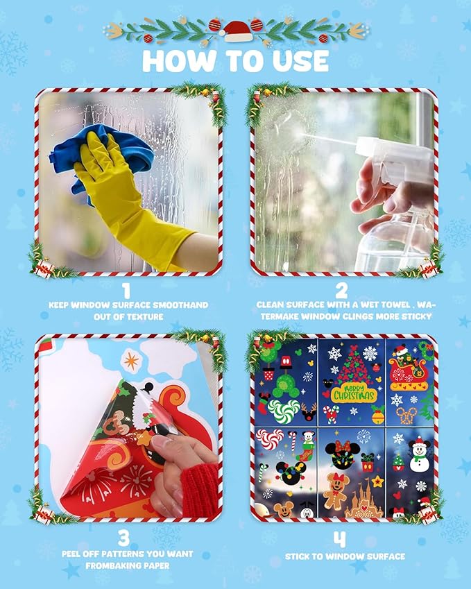Christmas Window Clings Decorations - Cute Funny Double-Sided Static Stickers for Glass Windows and Doors, Perfect Decorations, with Castle Pattern, Reusable 9 Sheets