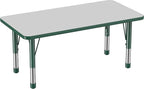 FDP Rectangle Activity School and Kids Classroom Table (24 x 48 inch), Toddler Legs, Adjustable Height 15-24 inches - Gray Top and Green Edge