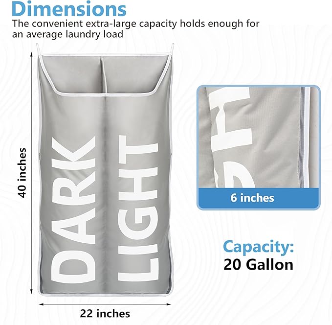 Hanging Laundry Hamper Bag XL 40x22", Space Saving over the Door Storage Bags, Behind the Door Hampers for Dirty Clothes & Wall Mounted Basket for Bathroom, Organizer for Small Room Spaces RV