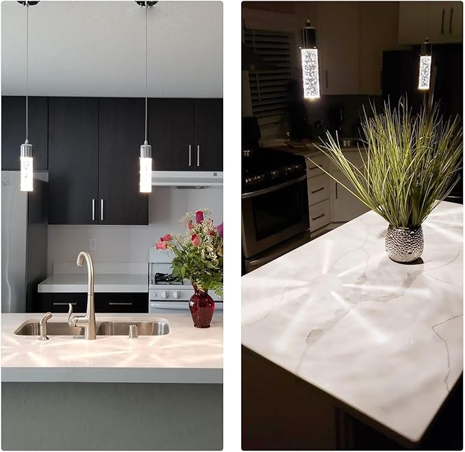 OKELI Modern Pendant Lights,3 Color LED Bubble Crystal Island Light Fixtures,Chrome Mini Pendant Lighting for Kitchen Island,Bar,6W,3000-6000K,ETL,3 Pack