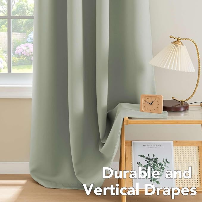 H.VERSAILTEX Blackout Curtains for Bedroom Thermal Insulated Room Darkening Living Room Curtains 63 Inch Long Grommet Privacy Protection Window Curtain Panels/Drapes for Nursery,2 Panels,Light Sage