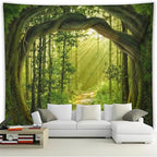 FENDROM Enchanted Forest Tapestry Nature Sunshine Lanscape Green Tree Cave Tapestries Wall Hanging For Living Room Bedroom Home Decorations