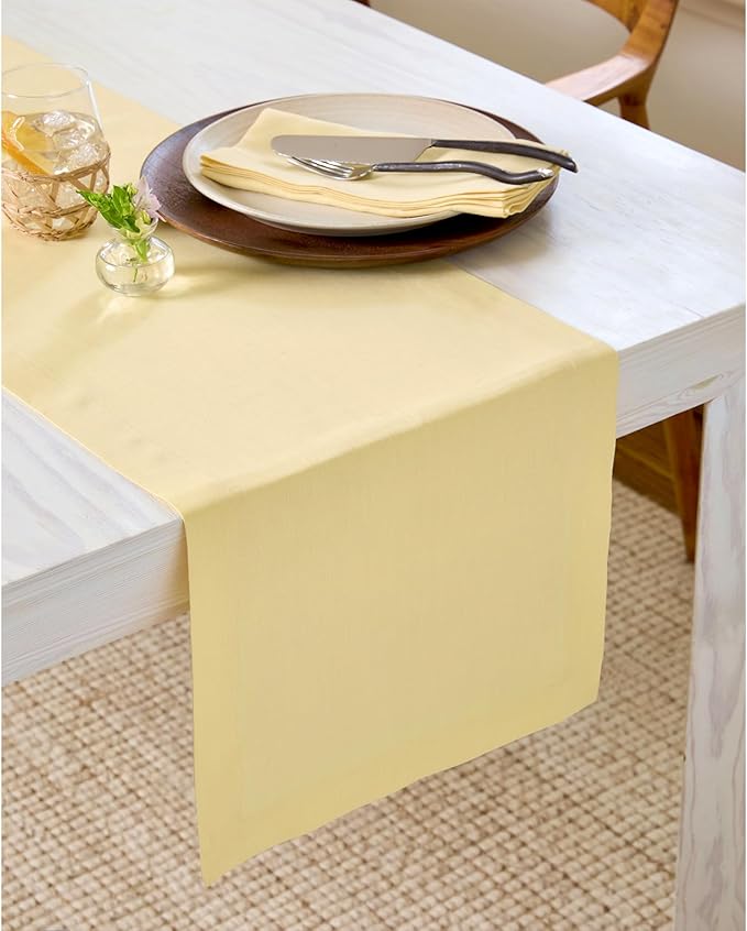 Solino Home Linen Table Runner 108 Inches Long - 100% Pure Linen Golden Straw Dining Table Runner 14 x 108 Inch for Fall, Autumn, Thanksgiving - Fete