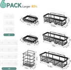 Veken Rustproof & Waterproof Shower Caddy 6-Pack, No Drilling Adhesive Shelves Rack with Soap Holder, Large Capacity Bathroom Organizers and Storage, Wall-Mounted Kitchen & Home Decor