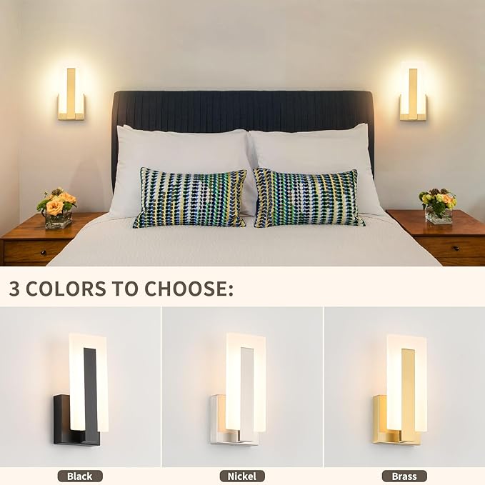 Joosenhouse Modern LED Wall Sconce Set of 2, Dimmable Hardwired Bathroom Vanity Light Indoor Wall Sconce for Hallway, Bedroom, Study, Living Room, 9.76 Inch Brass Wall Lights