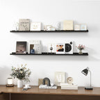 Picture Ledge Shelf, Wood Long Floating Shelves for Wall, Set of 2, 56 inch Picture Ledge Shelves, Photo Ledge Nursery Book Shelves Wall Mounted for Living Room Kids' Room Bedroom, Color Black