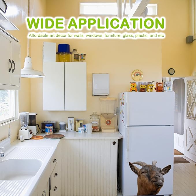 Smiling Goat Window Stickers Decor Funny Wall Stickers Peel and Stick Cute Goat Animals Wall Decals Removable Funny Goat Wall Window Decor for Farmhouse Kitchen Door Closet