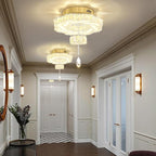 Flashing God 16 Inch Mini Chandelier Modern Crystal Chandeliers Light Semi Flush Mount Ceiling Light Fixture Small Gold Chandelier for Bedroom Hallway Kitchen Foyer