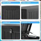 Vixzen 180 Gallon Resin Deck Box, Lockable Outdoor Storage Box for Patio Cushions Storage Furniture,Garden Tools, Pool Supplies, Weatherproof and UV Resistant- Black