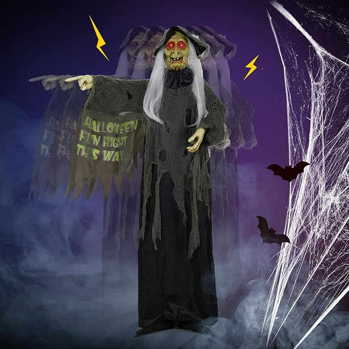 AW Animated Halloween Decorations,Scary Witch,6 FT Life Size Standing Clown,Motion/Sound Activated LED Eyes Creepy Sound,Haunted House Props,Party Outdoor Indoor Lawn Yard Patio 2025